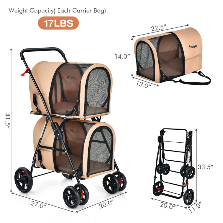 Gymax 4 in 1 Double Pet Stroller W Detachable Carrier Travel